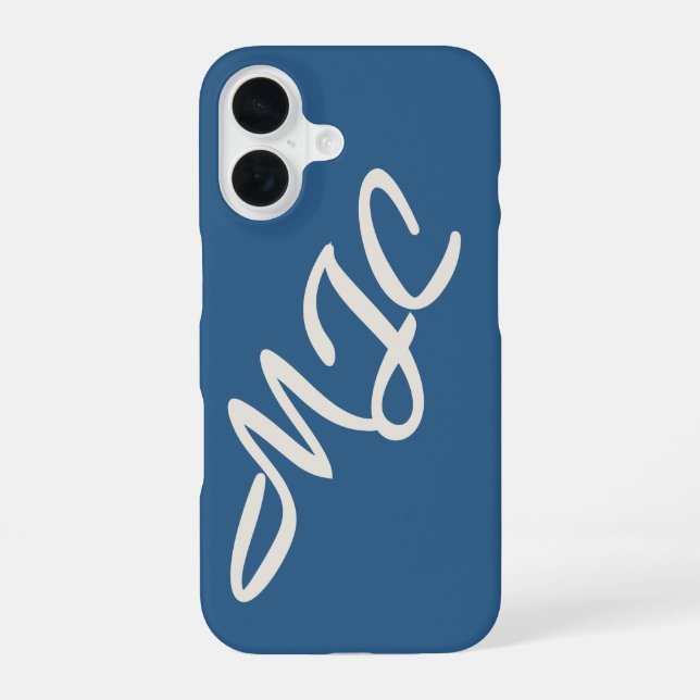 Coque iPhone 16 Étui Monogramme Personnalisé Bleu Côtes (Verso)