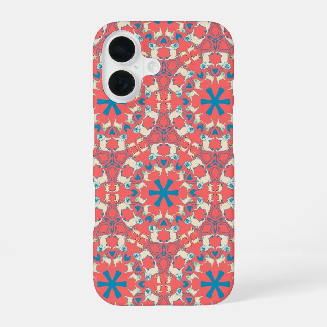 Coque iPhone 16 Étui motif pug corail (Verso)