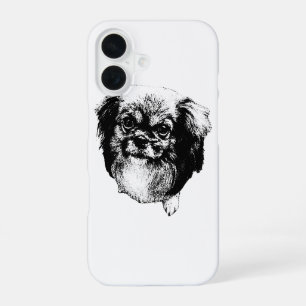 Coque iPhone 16 Étui pour chien Spaniel Tibétain – Dessin à l'encr