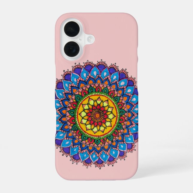 Coque iPhone 16 Étui pour Iphone16 Mandala Arc-en-ciel  (Verso)