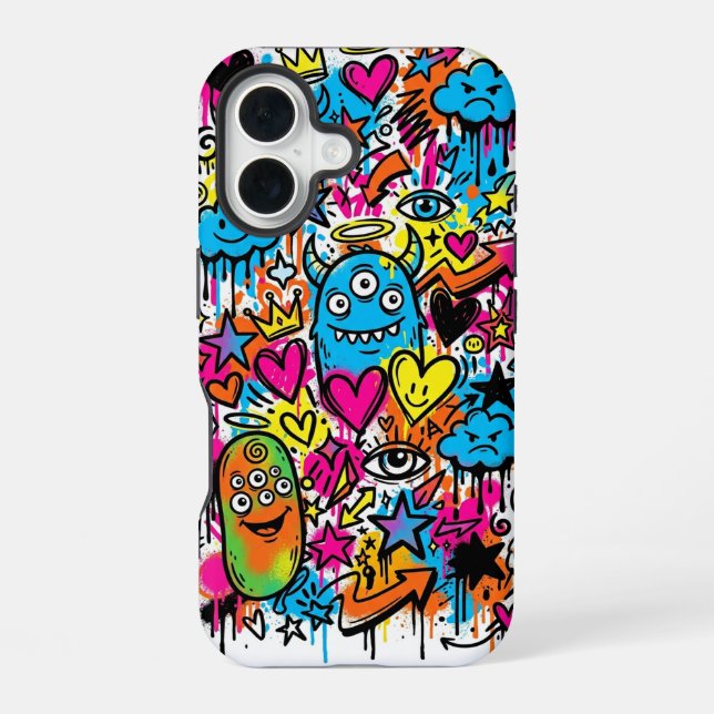 Coque iPhone 16 Étui pour iPhone 16 à motif graffiti de monstre ex (Verso)