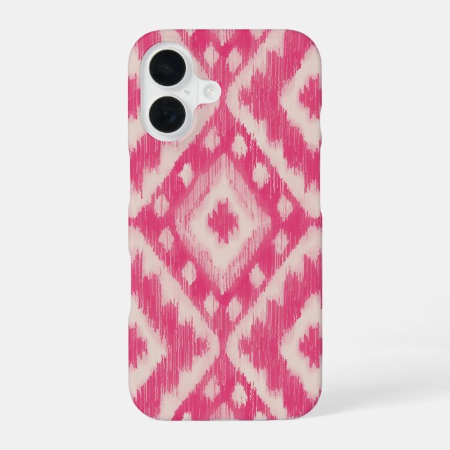 Coque iPhone 16 Étui pour iPhone 16 à motif Ikat Rose Boho (Verso)