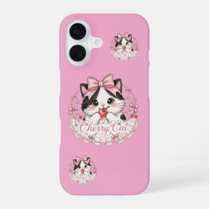 Coque iPhone 16 Étui pour iPhone 16 Chat Cerise Coquette Mignon Ca