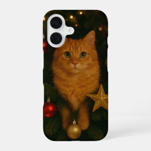 Coque iPhone 16 Étui pour iPhone 16 Chat de l'Arbre de Noël