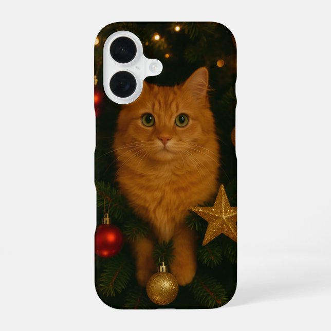 Coque iPhone 16 Étui pour iPhone 16 Chat de l'Arbre de Noël (Verso)
