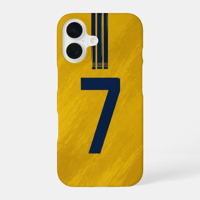 Coque iPhone 16 Étui pour iPhone 16 jaune et bleu personnalisé num (Verso)