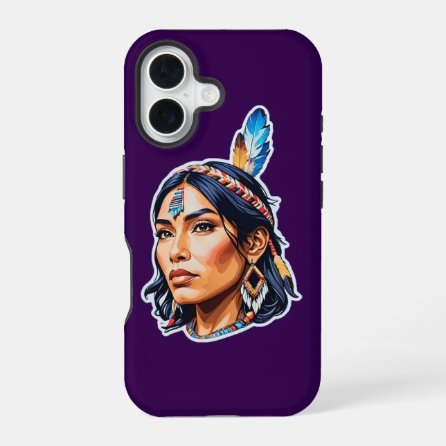 Coque iPhone 16 Étui pour iPhone de dame amérindienne (Verso)