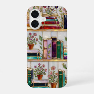 Coque iPhone 16 Étui pour iPhone Étagère de livres floraux pour am