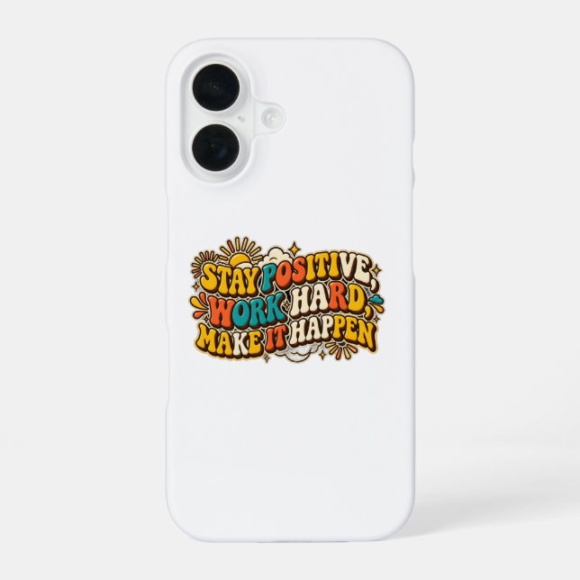 Coque iPhone 16 Étui pour iPhone Restez Positif Rétro (Verso)