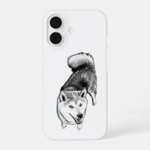Coque iPhone 16 Étui pour téléphone Akita – Illustration à l'encre