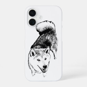 Coque iPhone 16 Étui pour téléphone Akita – Style Encre Artistique