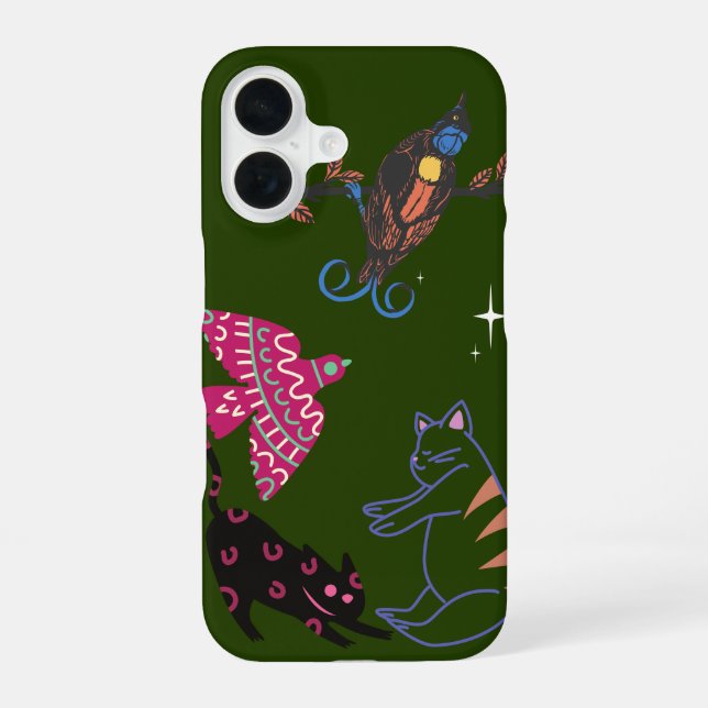 Coque iPhone 16 Étui pour téléphone Animaux de la forêt étoilée ca (Verso)