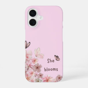 Coque iPhone 16 Étui pour téléphone papillon floral "Elle fleurit"