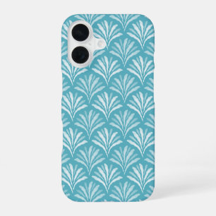 Coque iPhone 16 Éventail floral à coques bleu aqua côtier