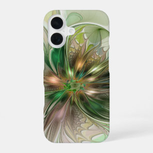 Coque iPhone 16 Fantaisie Abstraite Moderne Fleur Fractale Colorée