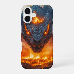 Coque iPhone 16 Fantaisie de dragon de feu sous la pleine lune