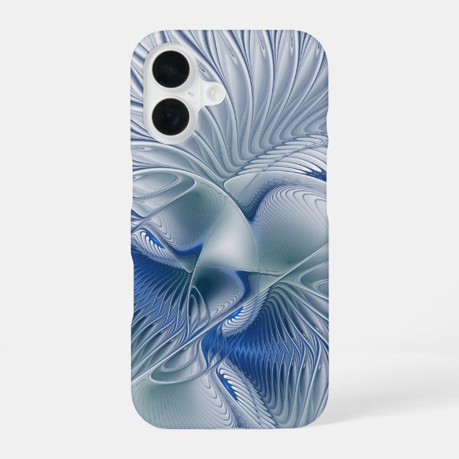 Coque iPhone 16 Fantaisie dynamique Abstrait Tons bleus Art fracta (Verso)