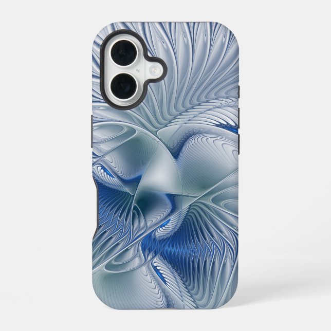 Coque iPhone 16 Fantaisie dynamique Abstrait Tons bleus Art fracta (Verso)