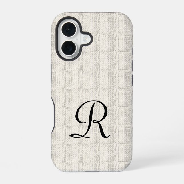 Coque iPhone 16 Faux Burlap Monogramme Rustique (Verso)