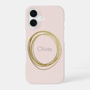 Coque iPhone 16 Faux Gold Abstrait Circle Design avec nom
