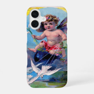 COQUE iPhone 16 FÉE BÉBÉ AVEC DES COLOMBES FLEUR ANTIQUE