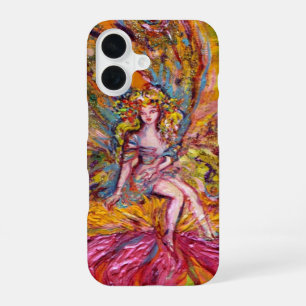 Coque iPhone 16 FÉE DES FLEURS SUR L'IRIS ROSE Fantaisie