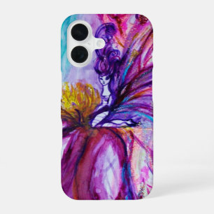 COQUE iPhone 16 FÉERIQUE PETITE FÉE FLEUR EN ROSE, ÉCLATS D'OR