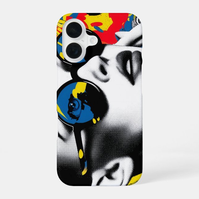 Coque iPhone 16 Femme de pop art avec des lunettes de soleil (Verso)