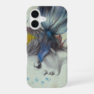 Coque iPhone 16 Femme poisson Sirène portrait Dessin surréaliste a