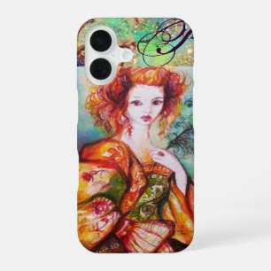 COQUE iPhone 16 FEMME ROMANTIQUE AVEC PLUME DE PAON ÉTOILÉE