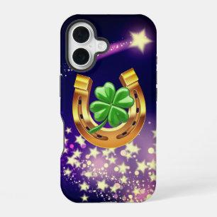 Coque iPhone 16 Fer à cheval chanceux trèfle à quatre feuilles éto