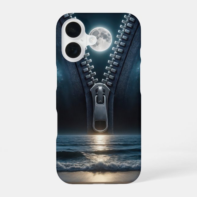 Coque iPhone 16 Fermeture éclair dézippe le clair de lune (Verso)