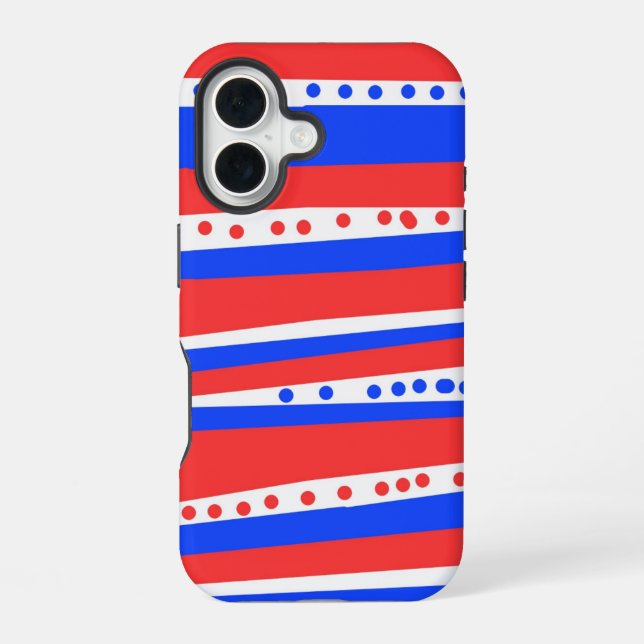 Coque iPhone 16 Festif Rouge Bleu Bleu Cercles Bleu Bleu (Verso)
