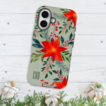 Festif Rouge Poinsettia Noël Floral Monogramme