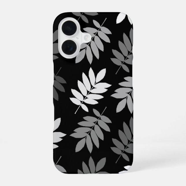 Coque iPhone 16 Feuille aînée Lg motif Noir Blanc Gris (Verso)