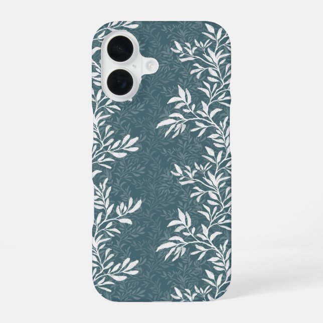 Coque iPhone 16 Feuille de vigne botanique vert foncé Art pour tél (Verso)