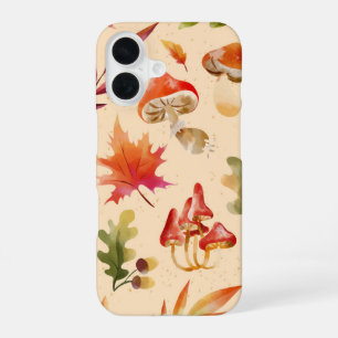 Coque iPhone 16 Feuilles et champignons de la forêt automnale à l'