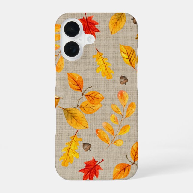Coque iPhone 16 feuilles mortes et glands (Verso)