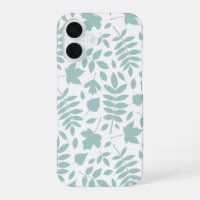 Feuilles tombés Lg Motif Lt Turquoise en blanc