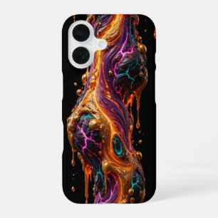 Coque iPhone 16 Filament de lave fin comme un cheveu - Or Teal Mag