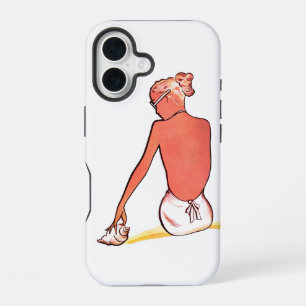 Coque iPhone 16 Fille de plage vintage coquillage été élégant rétr