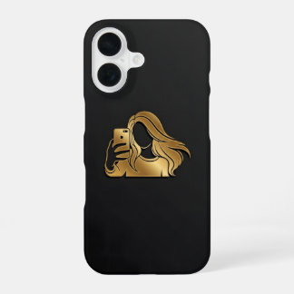 Coque iPhone 16 Fille en selfie silhouette métallique or élégante