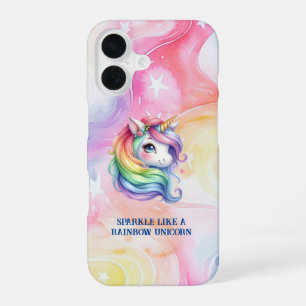 Coque iPhone 16 Filles Licorne Arc-en-Ciel Message Personnalisé