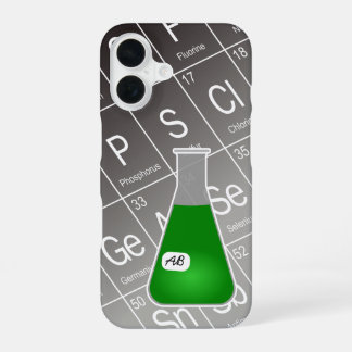 Coque iPhone 16 Fiole Erlenmeyer vert (avec initiales) Chimie