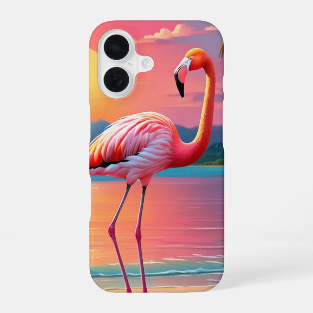 Coque iPhone 16 Flamant rose Sunset Tropical Beach (Verso)