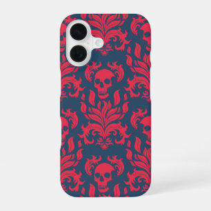 Coque iPhone 16 Flamme crânienne Damas en s'accrochant rouge sur b