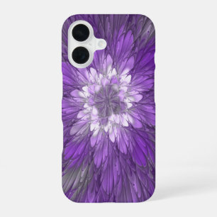 Coque iPhone 16 Fleur abstraite violette psychédélique Art fractal