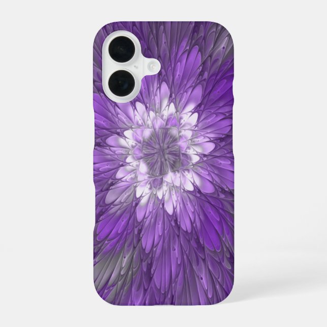 Coque iPhone 16 Fleur abstraite violette psychédélique Art fractal (Verso)
