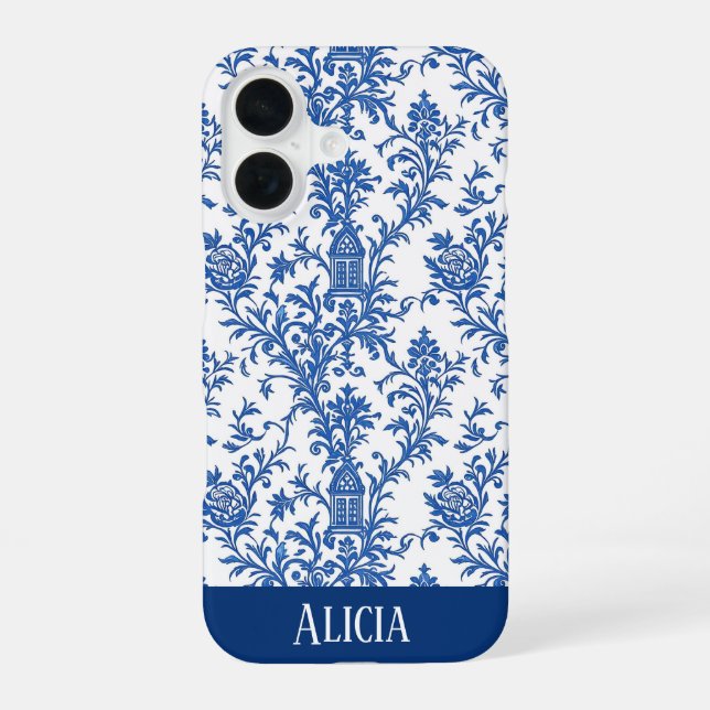 Coque iPhone 16 Fleur Bleue Toile (Verso)