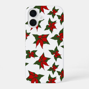 Coque iPhone 16 Fleur botanique rouge de Noël